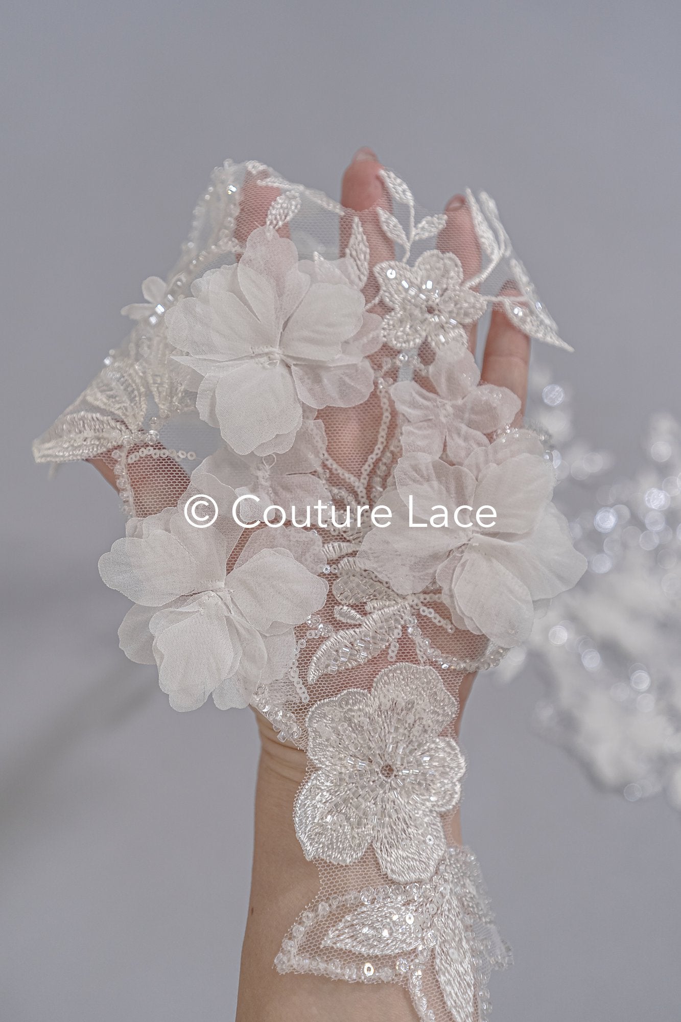 Brautspitzenapplikationen mit 3D Blumen/ Brautkleid Spitzenverzierungen mit Perlen// A24-465