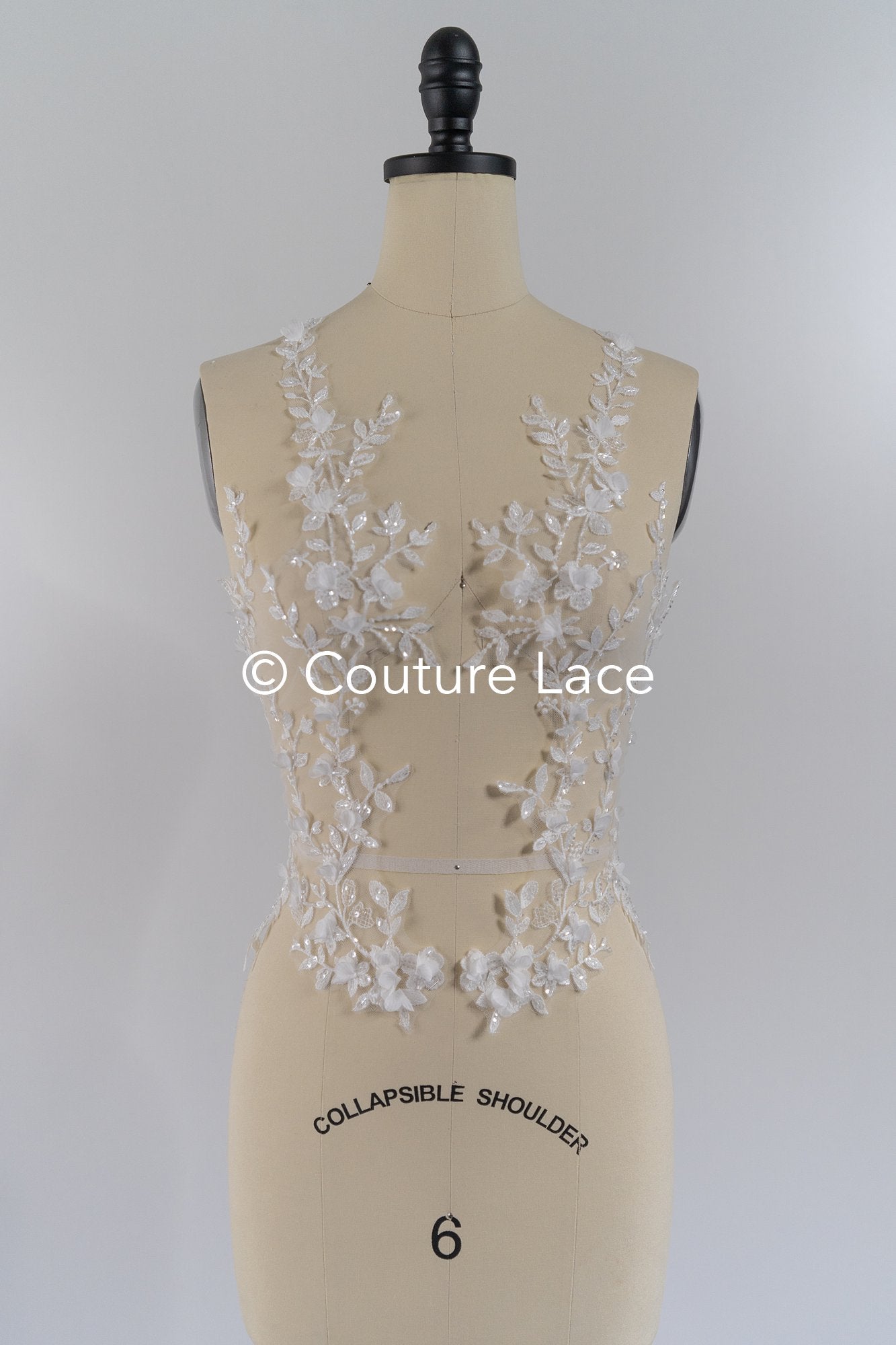 Brautspitzenapplikationen mit 3D Blumen/ Brautkleid Spitzenverzierungen mit Perlen// A24-468