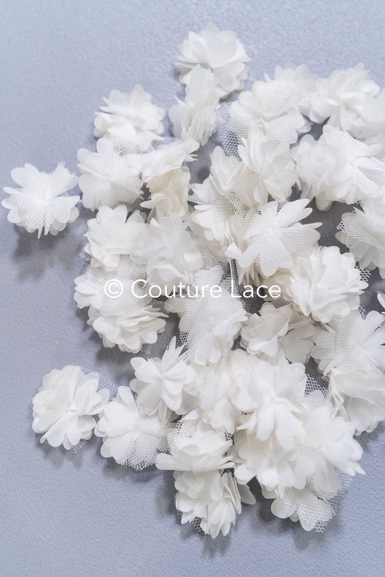 50 pieces - Delicate 3D chiffon flowers in ivory – perfect for wedding dresses & DIY // A25-470