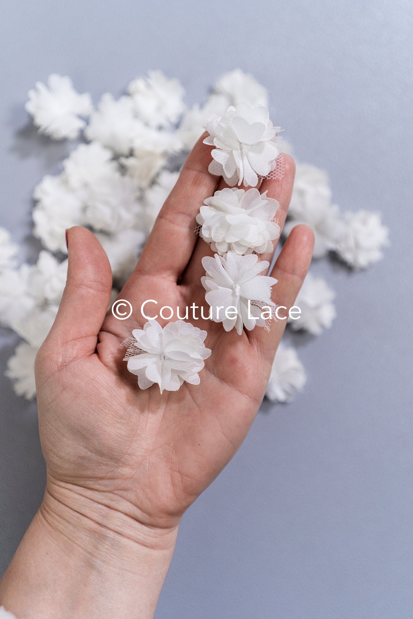 50 pieces - Delicate 3D chiffon flowers in ivory – perfect for wedding dresses & DIY // A25-470