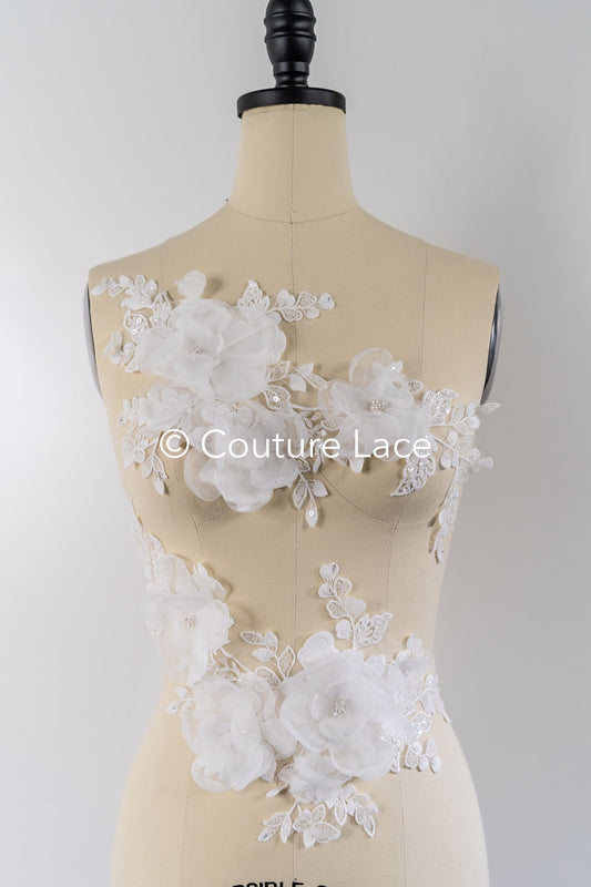 3D Blumen Applikationen für Brautkleider/ Brautkleidspitze Blumen // A25-485