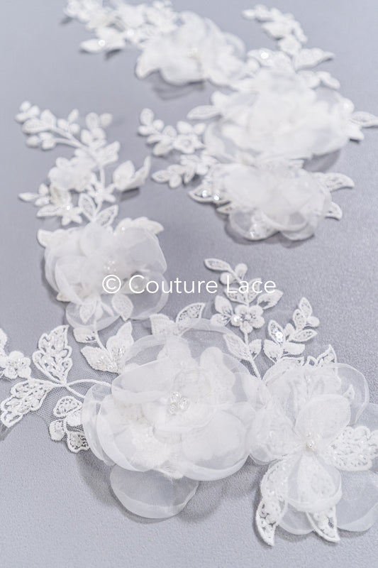 3D-Blumen Perlen-Applikationen für Brautkleider/ Brautkleidspitze Perlen Motive // A25-486