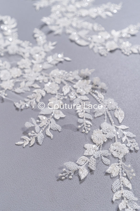 Edle Perlen-Applikationen für Brautkleider/ Brautkleidspitze Perlen Motive // A25-487