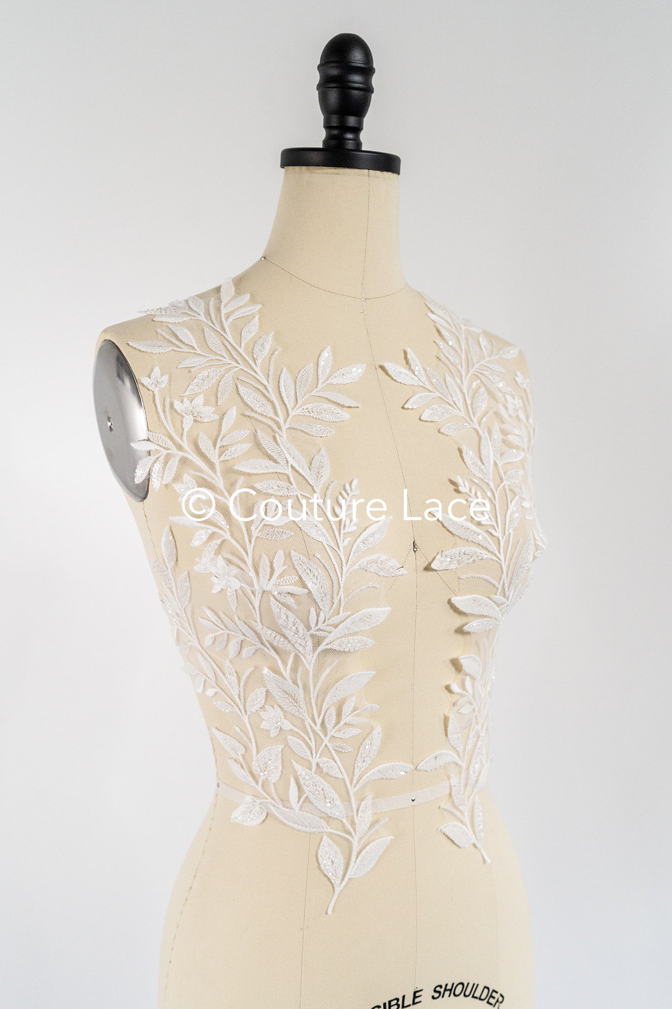 Applikation weiß mit Perlen & Pailletten/ Hochzeitskleid Spitzenapplikation/ Braut Applikation// A24-061