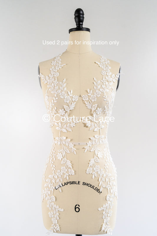 Romantische Applikation weiß / florale Hochzeitskleid Spitzenapplikation mit Pailletten/ Braut Applikation// A24-170