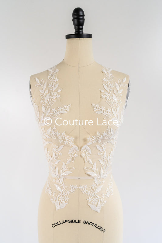 Romantische Applikation off-white/ Brautapplikation mit Blumen/ Brautkleid Spitzenapplikation/ Brautspitze Applikation// A24-371