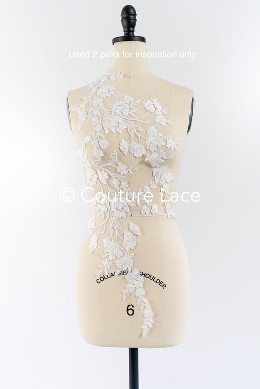 Romantische Applikation off-white/ Brautapplikation mit Blumen/ Brautkleid Spitzenapplikation/ Brautspitze Applikation// A24-377