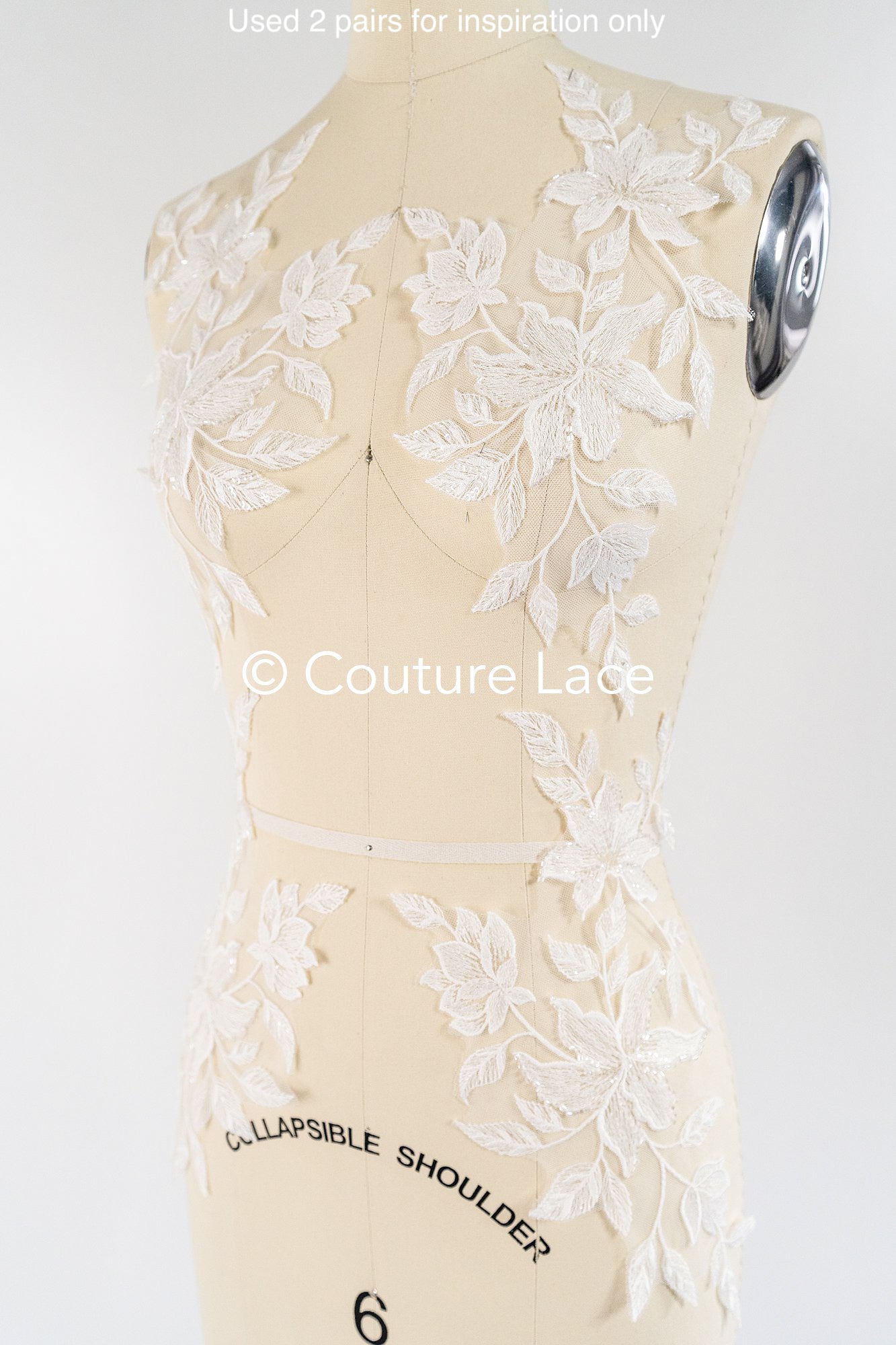 Romantische Applikation off-white/ Brautapplikation mit Perlen & Pailletten/ Brautkleid Spitzenapplikation/ Blumen Brautspitze Applikation// A24-380