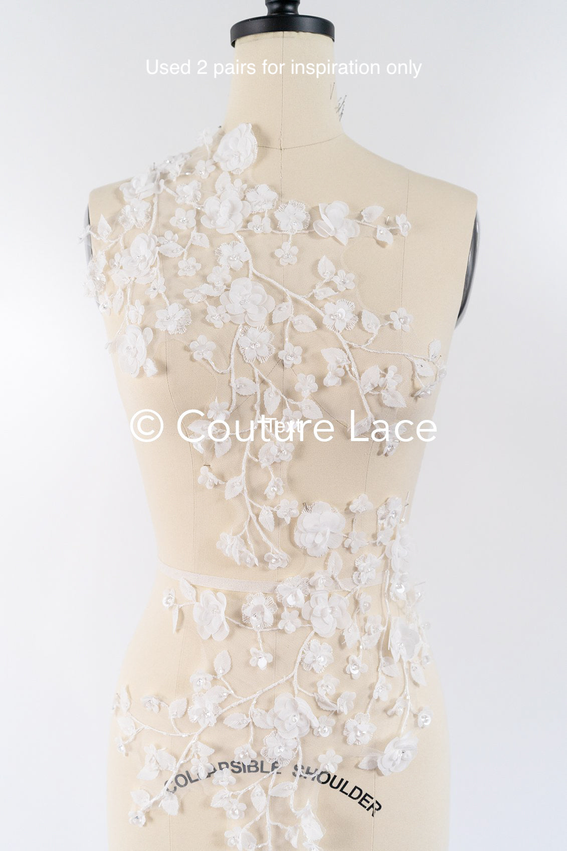 Romantische Applikation off-white/ Brautapplikation mit 3D Blumen & Perlen/ Brautkleid Spitzenapplikation/ Blumen Brautspitze Applikation// A24-381