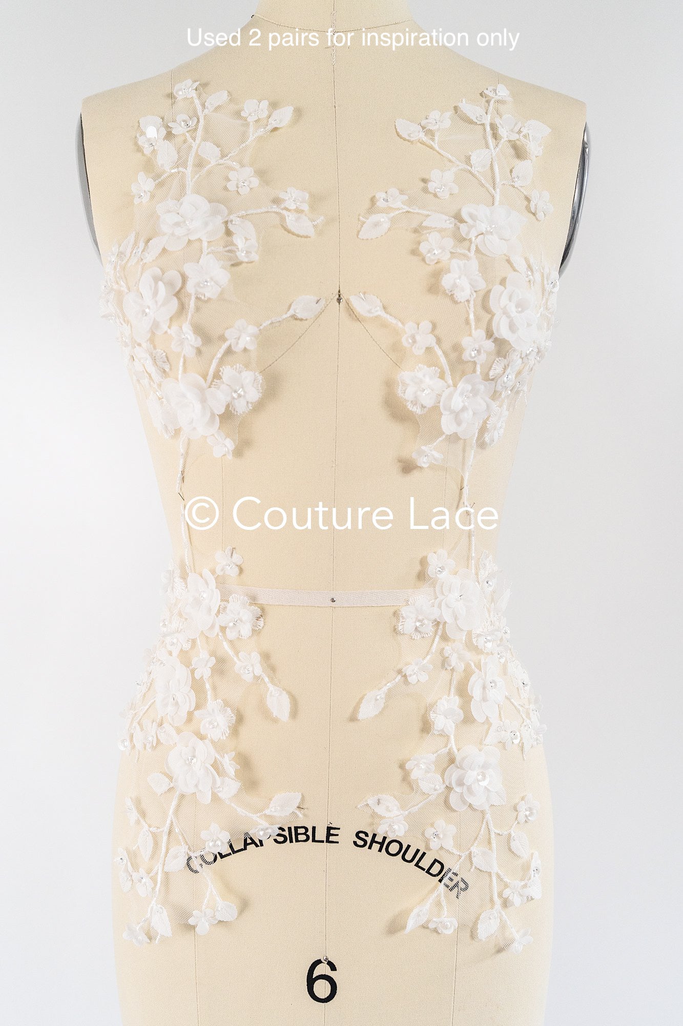 Romantische Applikation off-white/ Brautapplikation mit 3D Blumen & Perlen/ Brautkleid Spitzenapplikation/ Blumen Brautspitze Applikation// A24-382