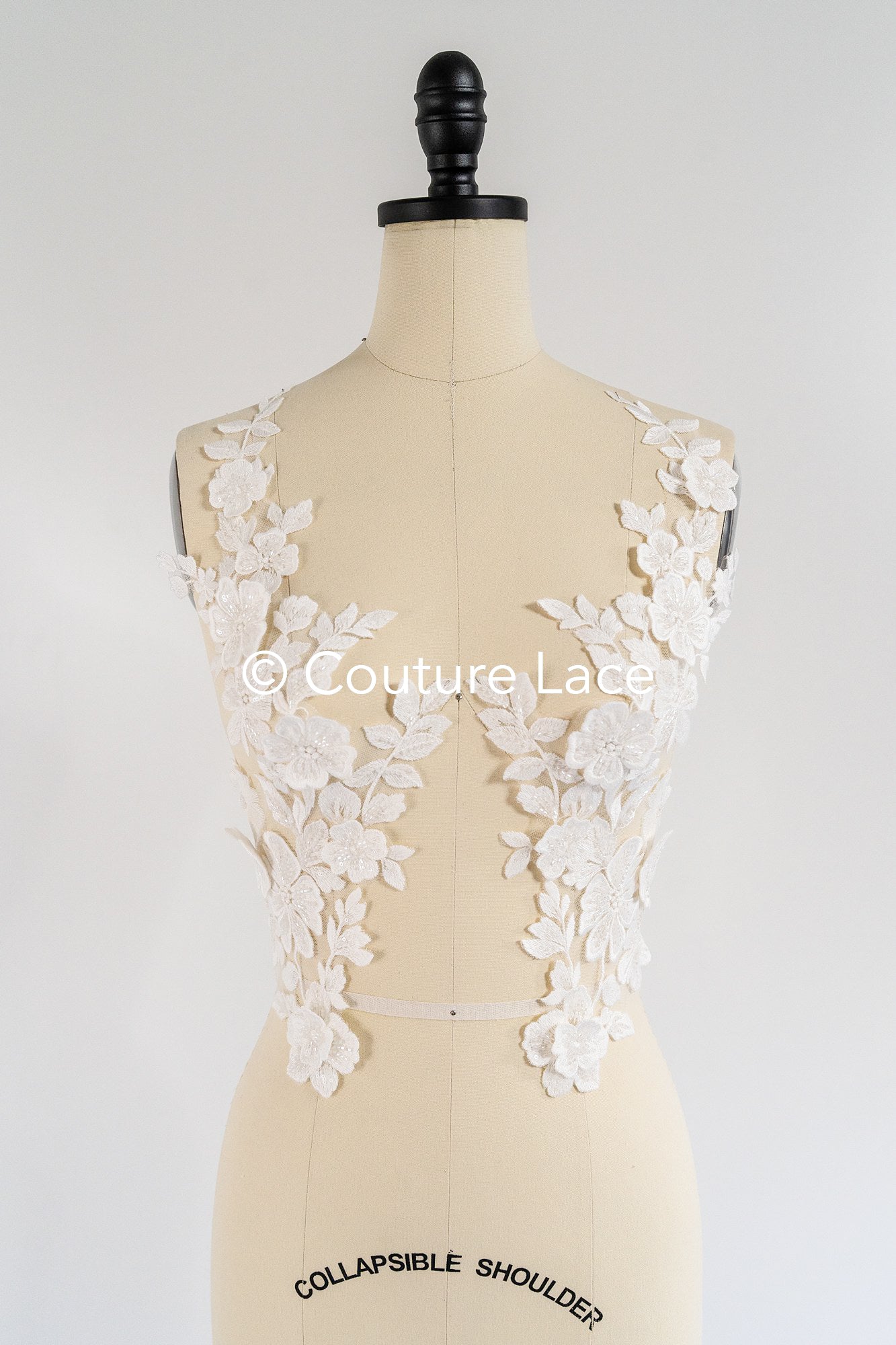 Romantische Applikation off-white/ Brautapplikation mit 3D Blumen & Perlen/ Brautkleid Spitzenapplikation/ Blumen Brautspitze Applikation// A24-385