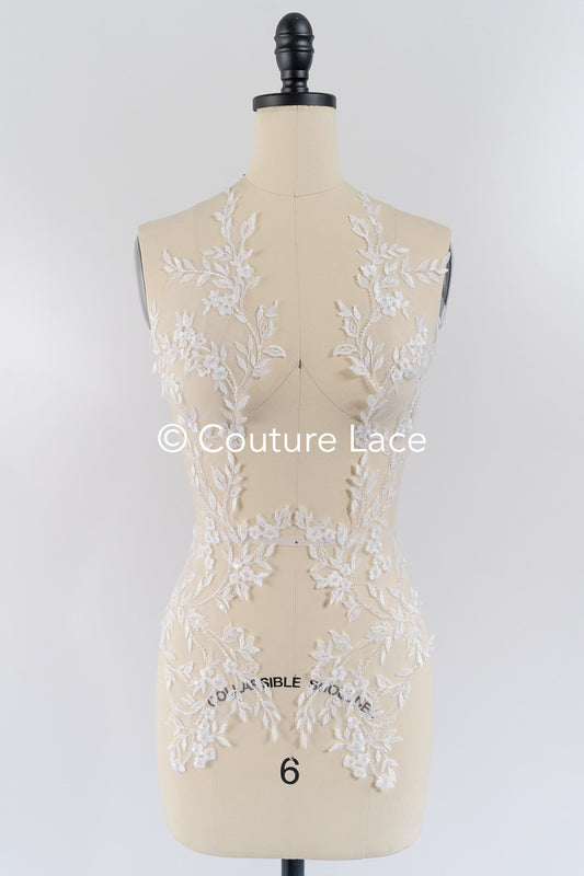 Perlenmuster aus Blumenspitze für das Brautkleid/zarte Spitzenapplikationen für das Brautkleid/perlenbesetzte Spitzenaufnäher für das Brautkleid// A24-462