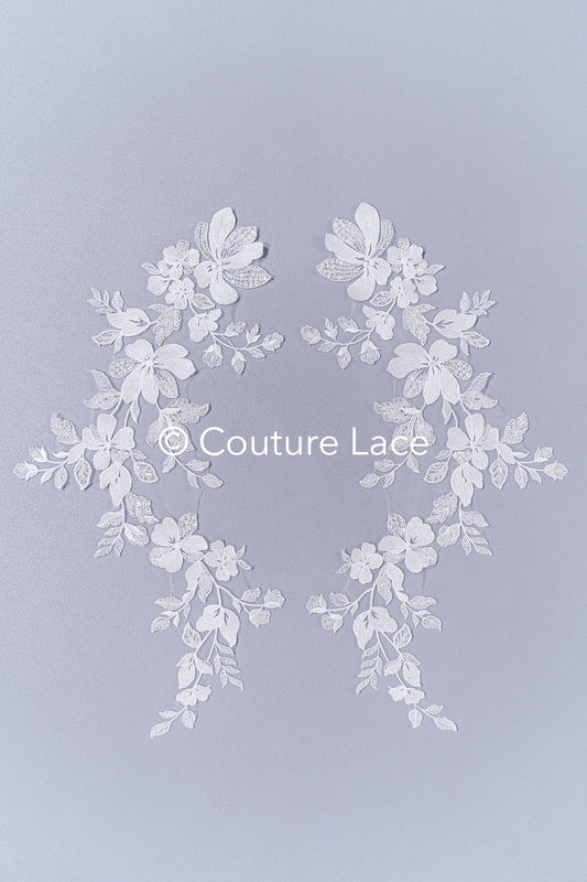 Perlenmuster aus Blumenspitze für das Brautkleid/zarte Spitzenapplikationen für das Brautkleid/perlenbesetzte Spitzenaufnäher für das Brautkleid// A24-464