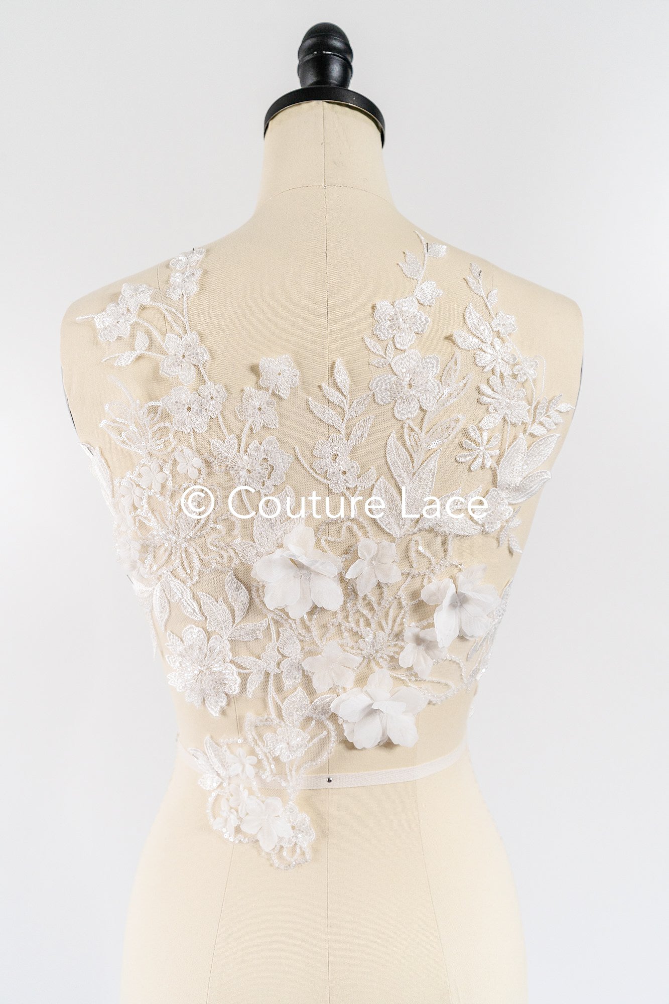Brautspitzenapplikationen mit 3D Blumen/ Brautkleid Spitzenverzierungen mit Perlen// A24-466