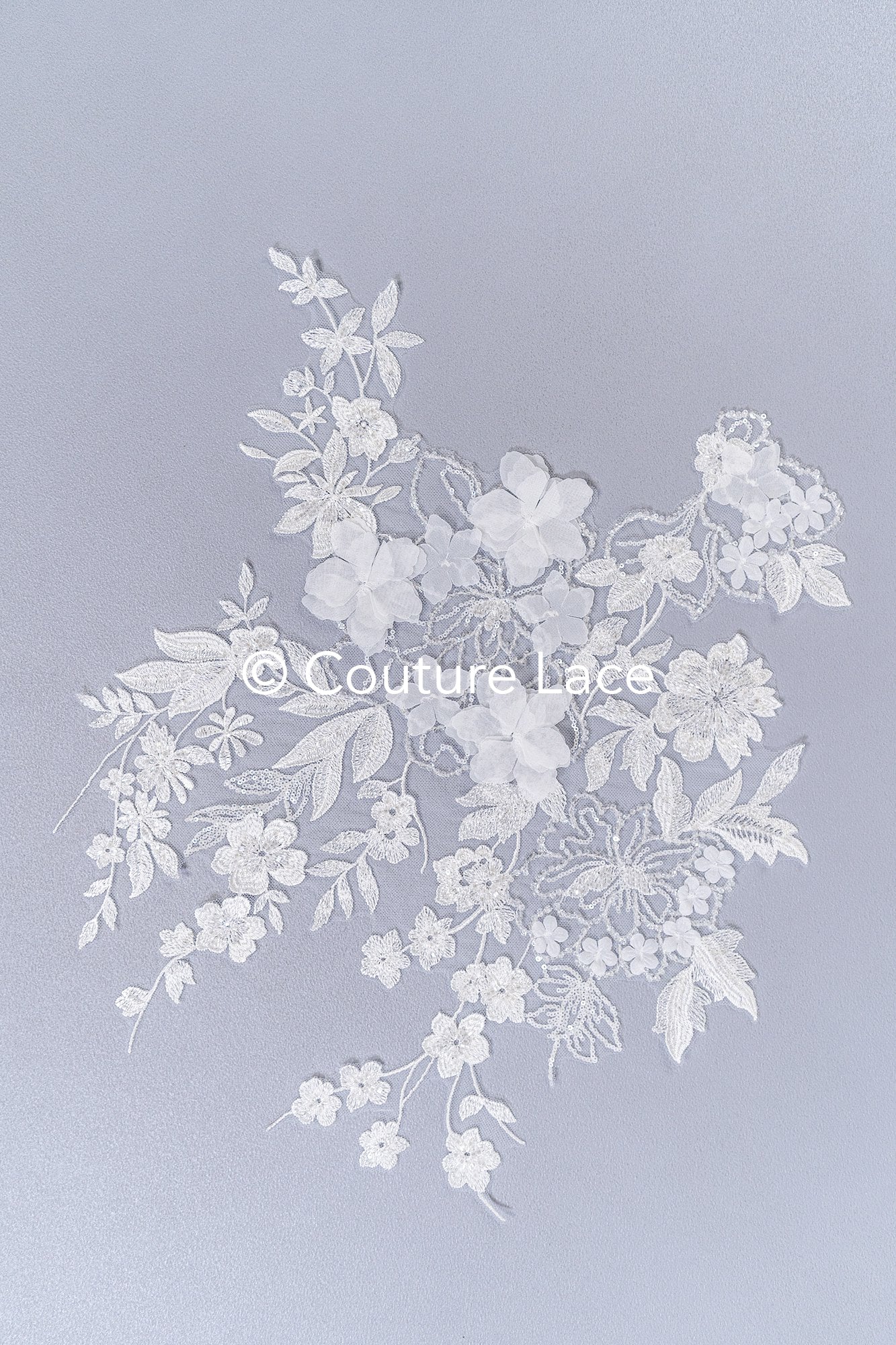 Brautspitzenapplikationen mit 3D Blumen/ Brautkleid Spitzenverzierungen mit Perlen// A24-466