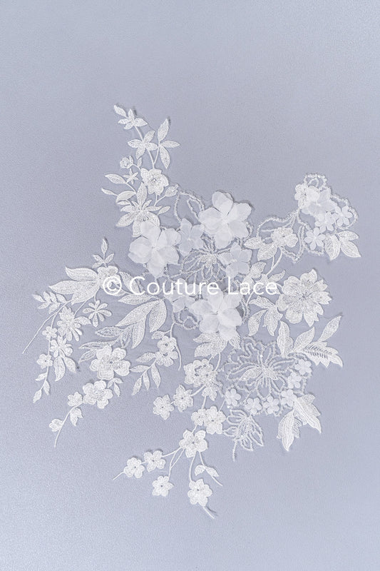 Brautspitzenapplikationen mit 3D Blumen/ Brautkleid Spitzenverzierungen mit Perlen// A24-466