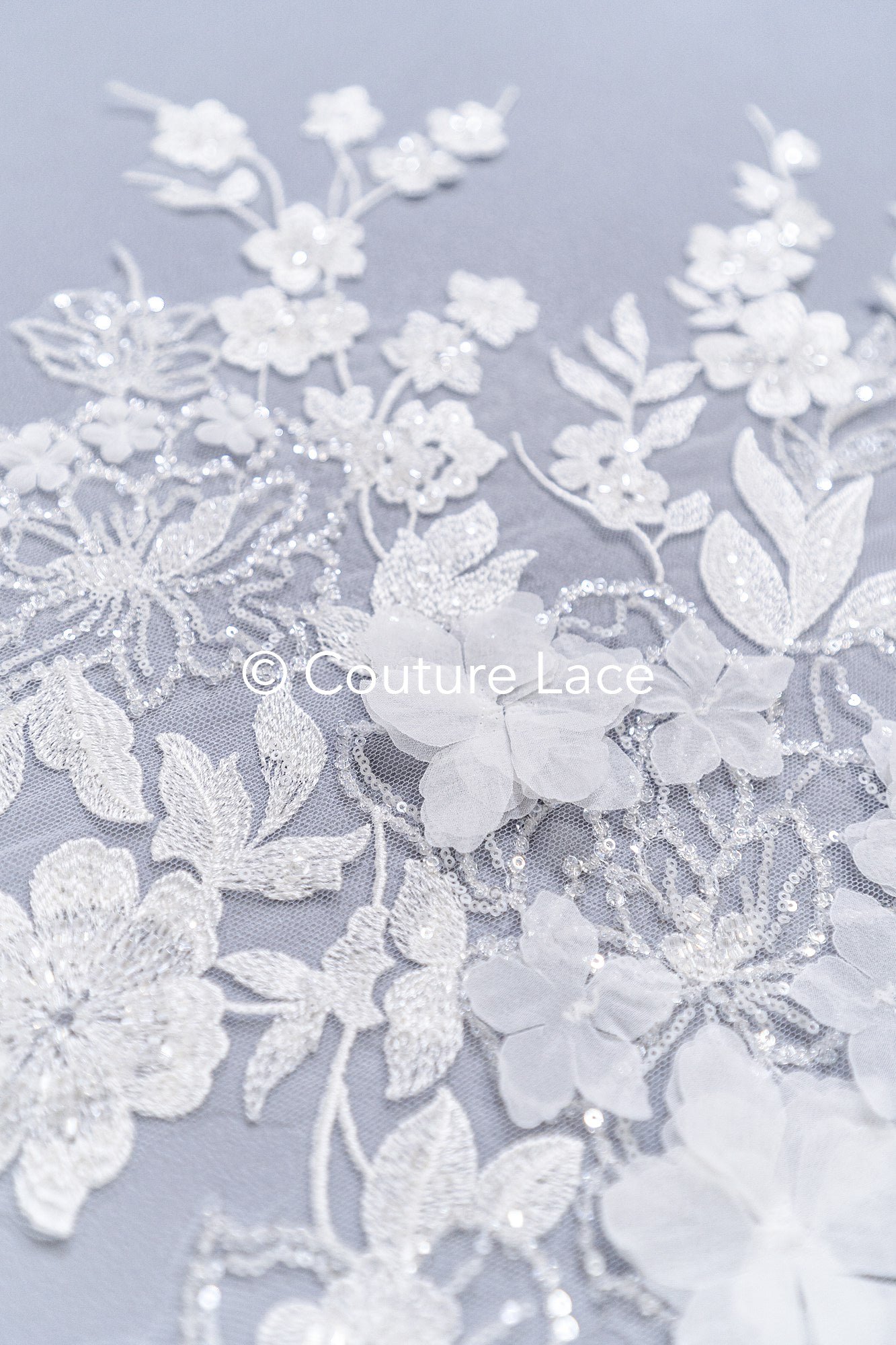 Brautspitzenapplikationen mit 3D Blumen/ Brautkleid Spitzenverzierungen mit Perlen// A24-466
