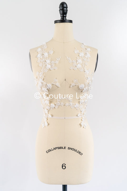 Brautspitzenapplikationen mit 3D Blumen/ Brautkleid Spitzenverzierungen mit Perlen// A24-467