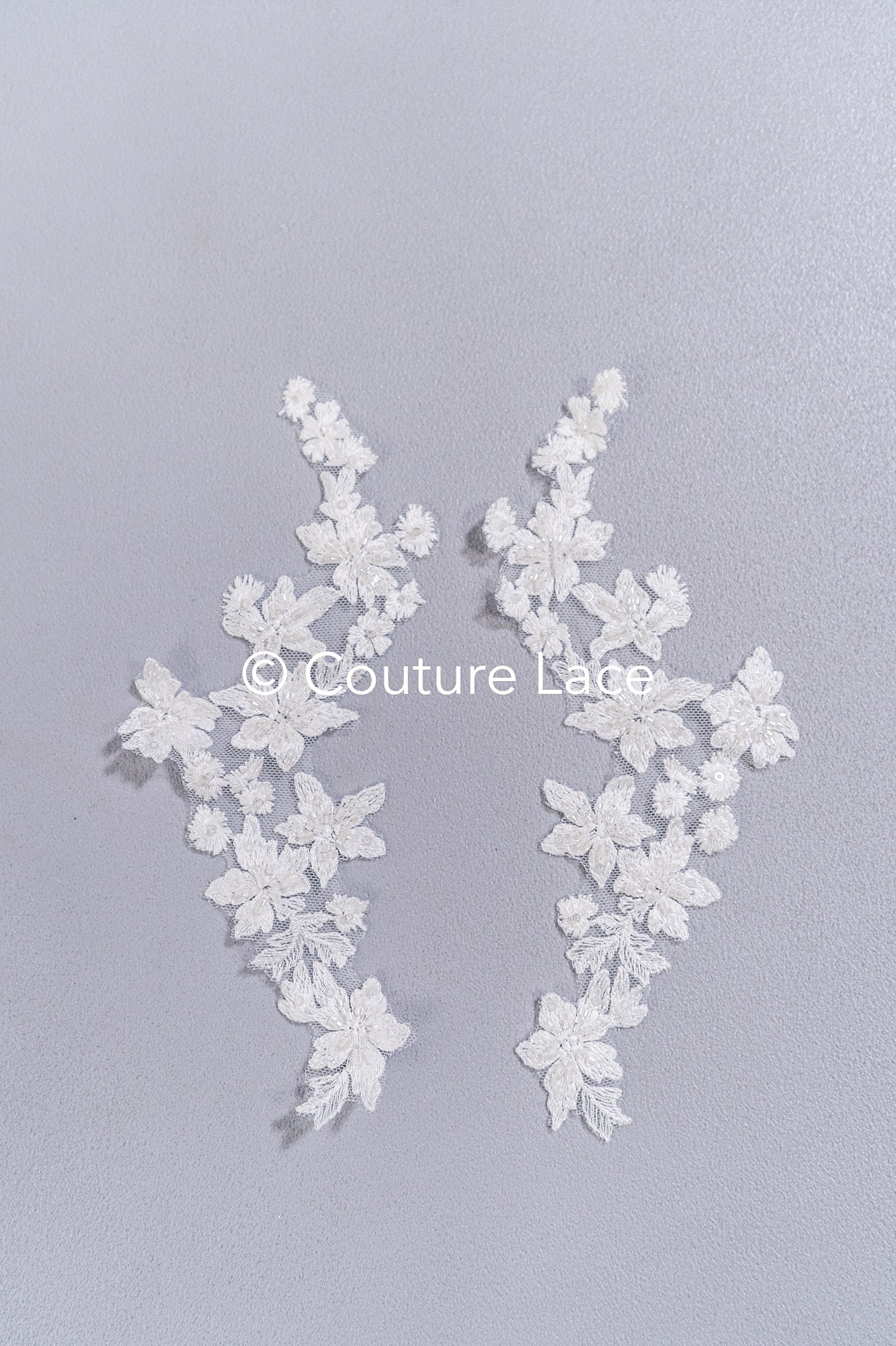 Beaded embroidered floral appliqués for wedding dresses/ bridal lace bead motifs // A25-488
