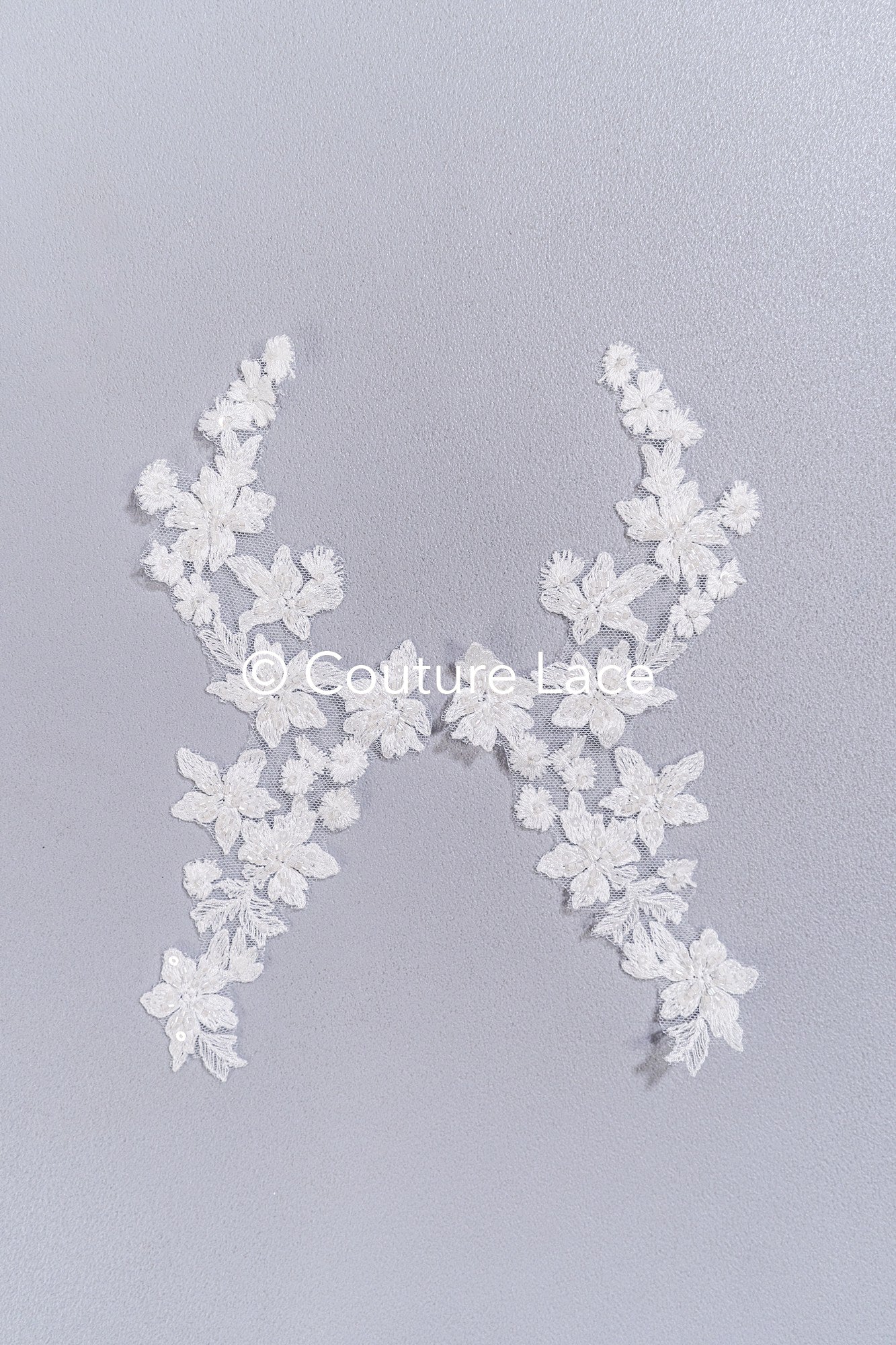 Beaded embroidered floral appliqués for wedding dresses/ bridal lace bead motifs // A25-488
