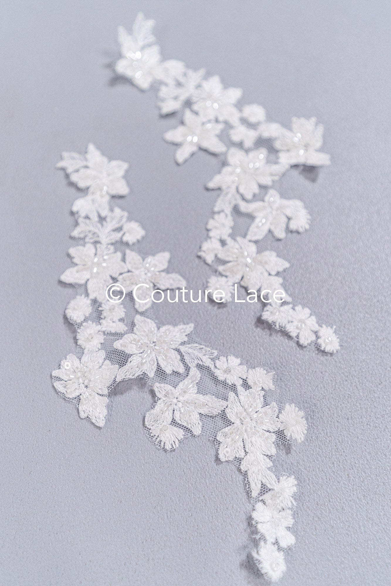 Beaded embroidered floral appliqués for wedding dresses/ bridal lace bead motifs // A25-488