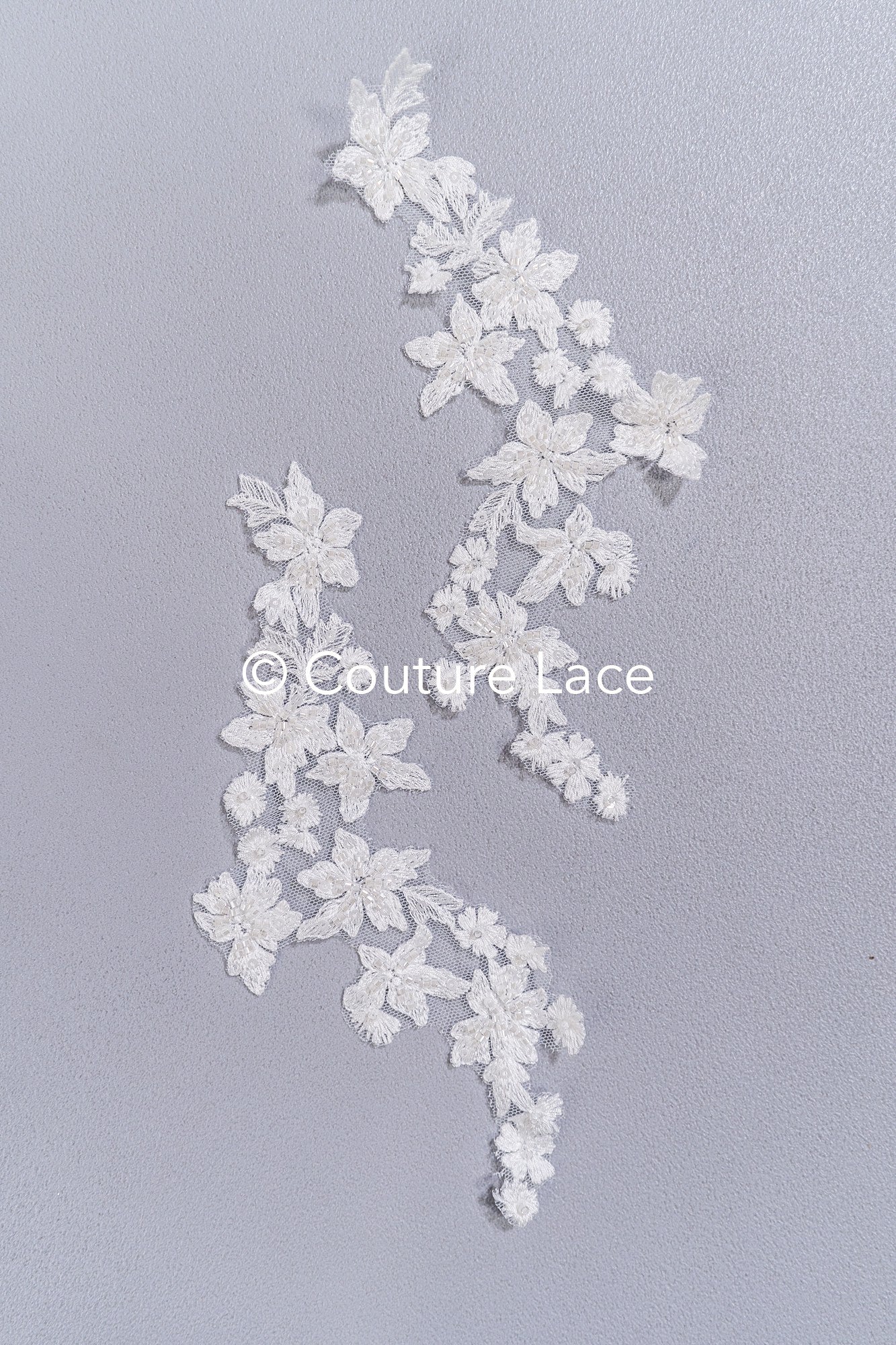 Beaded embroidered floral appliqués for wedding dresses/ bridal lace bead motifs // A25-488