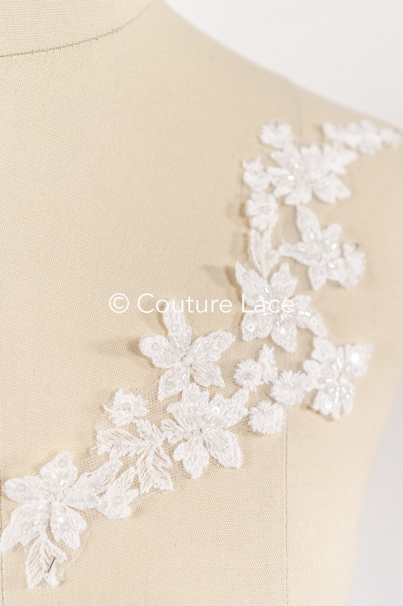 Beaded embroidered floral appliqués for wedding dresses/ bridal lace bead motifs // A25-488