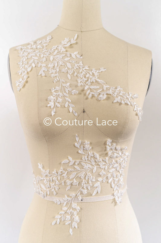 Florale Brautspitze Applikation, Brautkleid Spitze Motive // A25-489