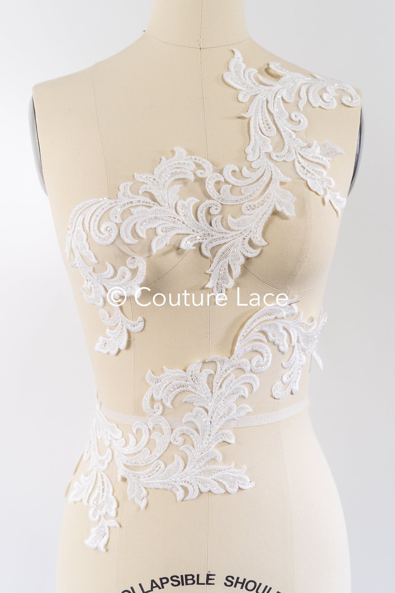 Perlen bestickte barocke Applikationen für Brautkleider/ Brautkleidspitze Perlen Motive // A25-509