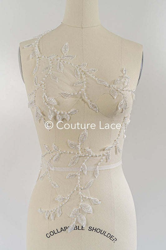 Perlen bestickte Blumen Applikationen für Brautkleider/ Brautkleidspitze Perlen Motive // A25-511