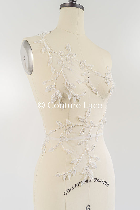 Perlen bestickte Blumen Applikationen für Brautkleider/ Brautkleidspitze Perlen Motive // A25-511