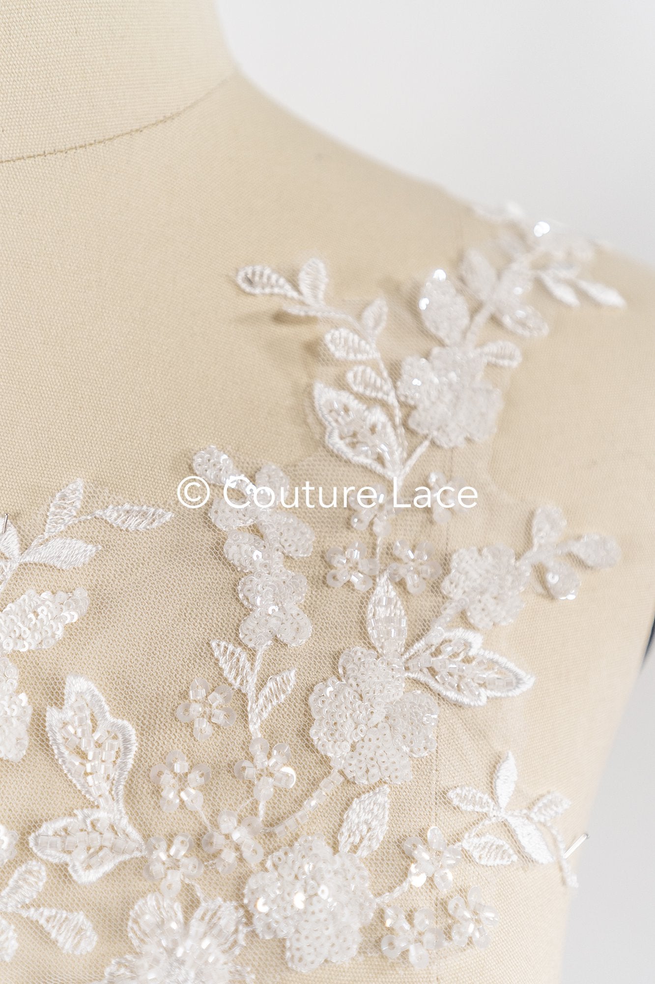 Beaded embroidered flower appliqués for wedding dresses/ bridal lace bead motifs // A25-512