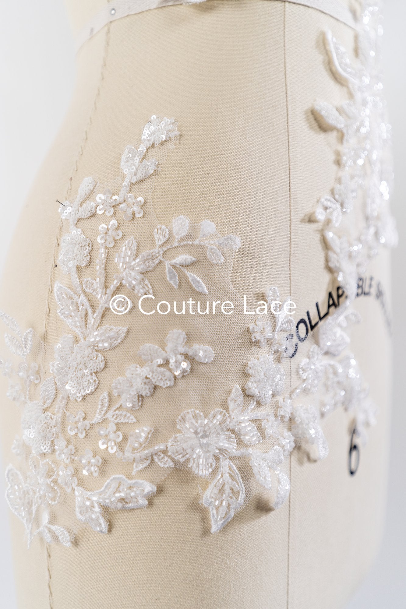 Beaded embroidered flower appliqués for wedding dresses/ bridal lace bead motifs // A25-512