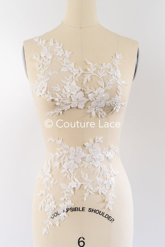 Perlen bestickte Blumen Applikationen für Brautkleider/ Brautkleidspitze Perlen Motive // A25-513