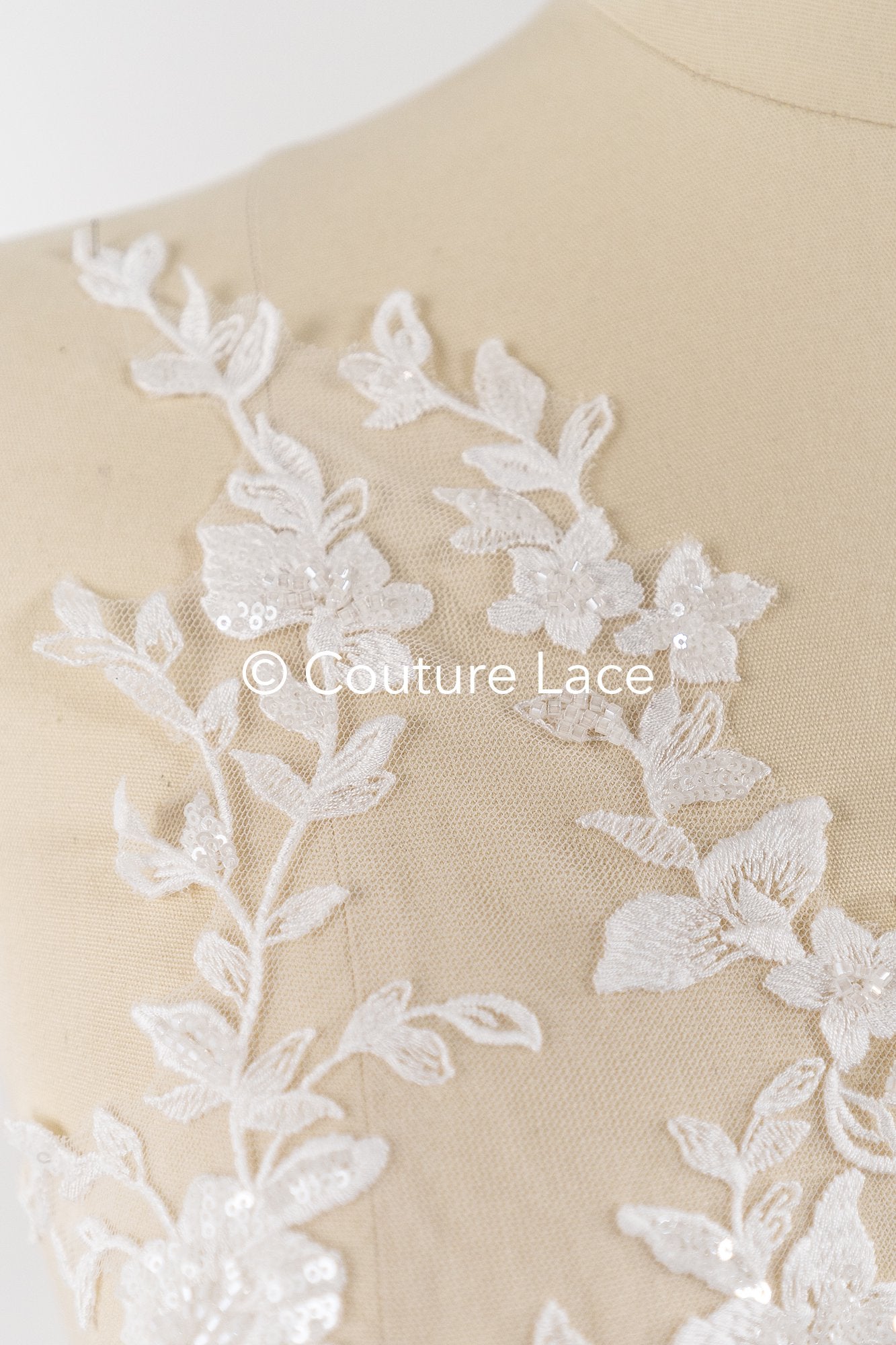 Beaded embroidered flower appliqués for wedding dresses/ bridal lace bead motifs // A25-513