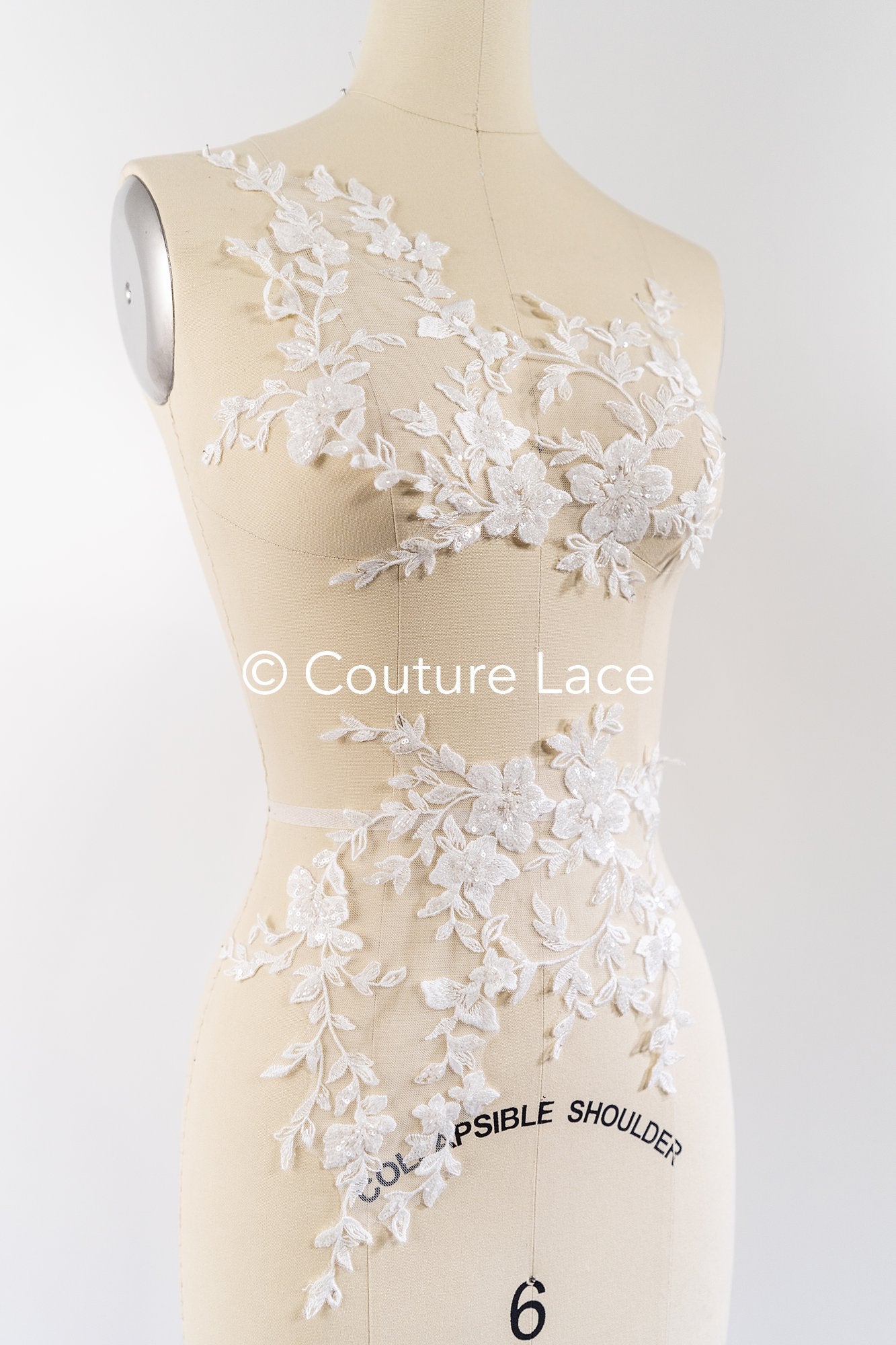 Beaded embroidered flower appliqués for wedding dresses/ bridal lace bead motifs // A25-513