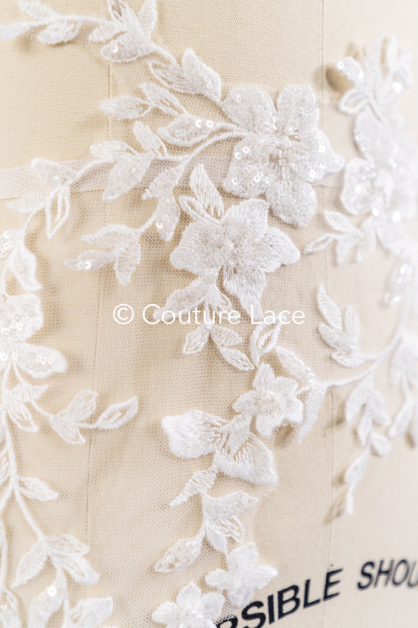 Beaded embroidered flower appliqués for wedding dresses/ bridal lace bead motifs // A25-513