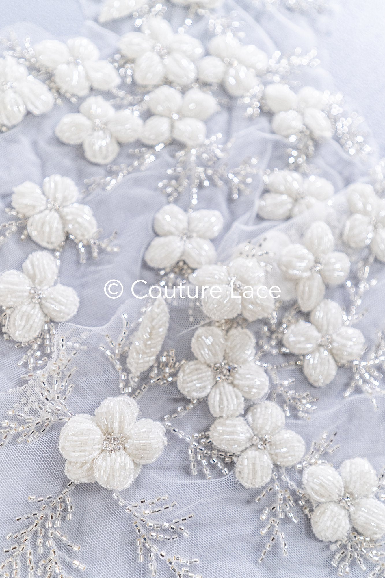 Hand-embroidered 3D appliqués with 3D flowers for wedding dresses // A25-517