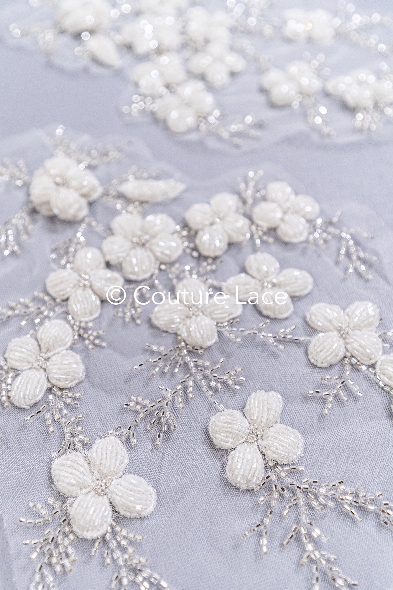 Hand-embroidered 3D appliqués with 3D flowers for wedding dresses // A25-517