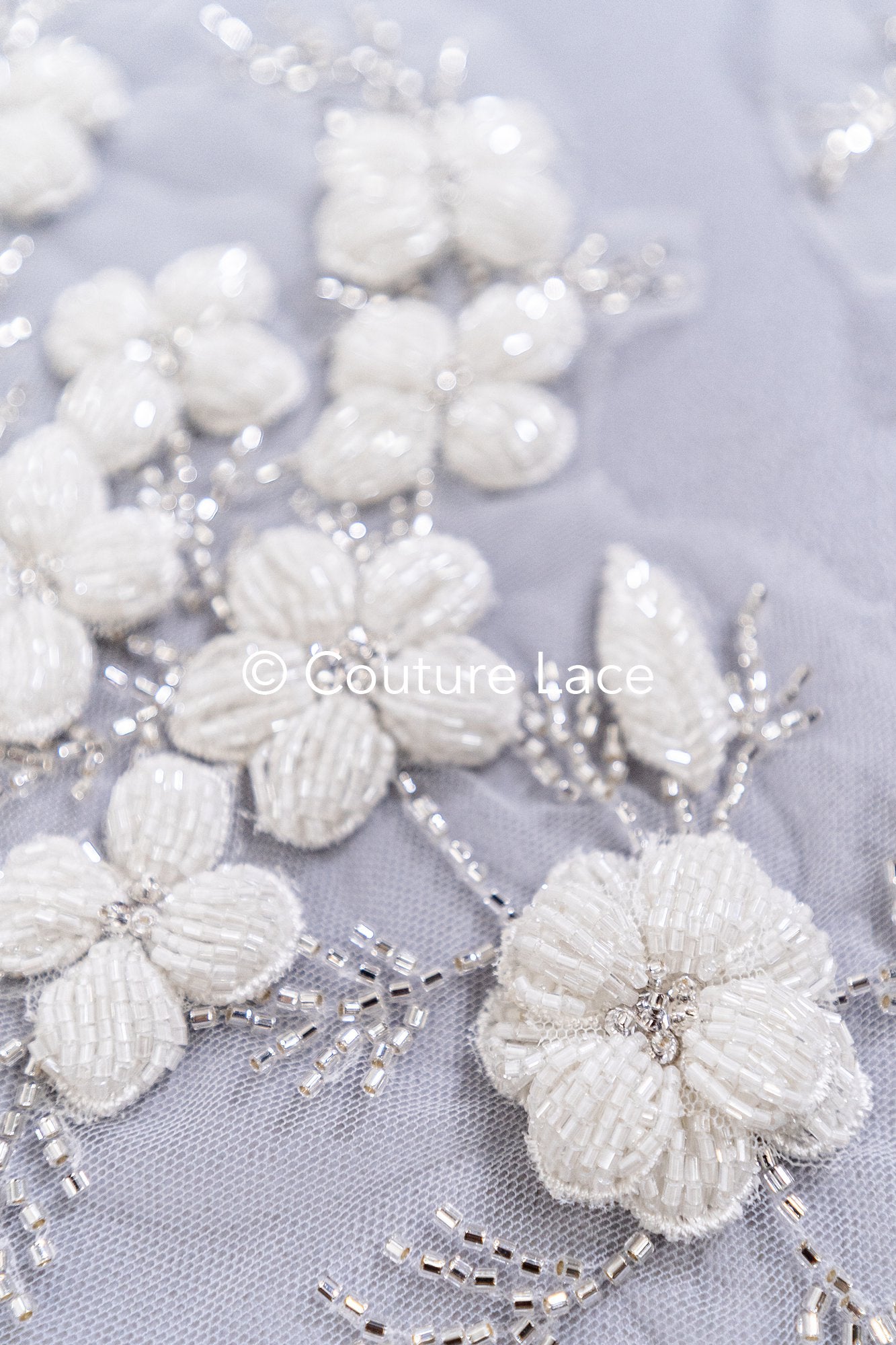 Hand-embroidered 3D appliqués with 3D flowers for wedding dresses // A25-517