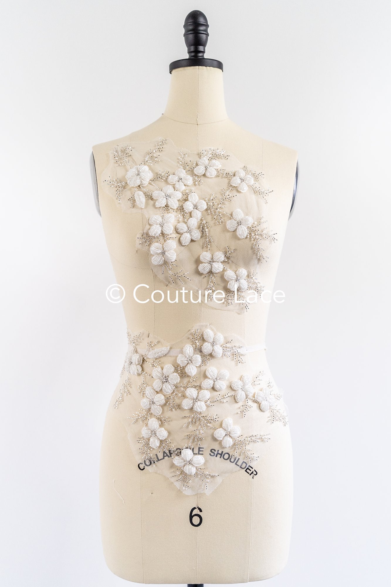 Hand-embroidered 3D appliqués with 3D flowers for wedding dresses // A25-517