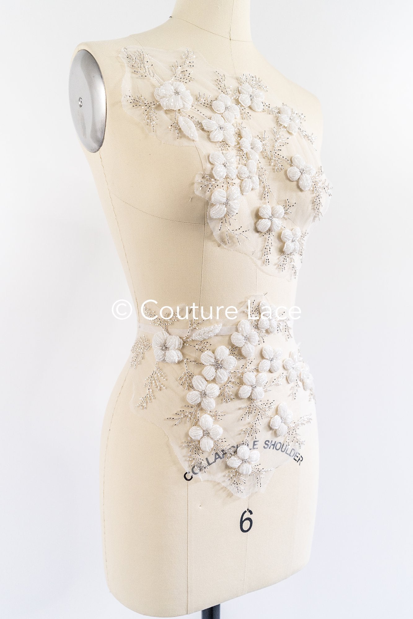 Hand-embroidered 3D appliqués with 3D flowers for wedding dresses // A25-517