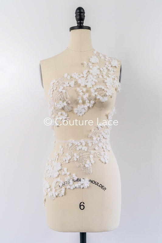 3D-Blumen Perlen-Applikationen für Brautkleider/ Brautkleidspitze Perlen Motive // A25-520