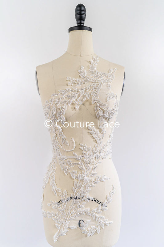 Perlen bestickte Blumen Applikationen für Brautkleider/ Brautkleidspitze Perlen Motive // A25-526