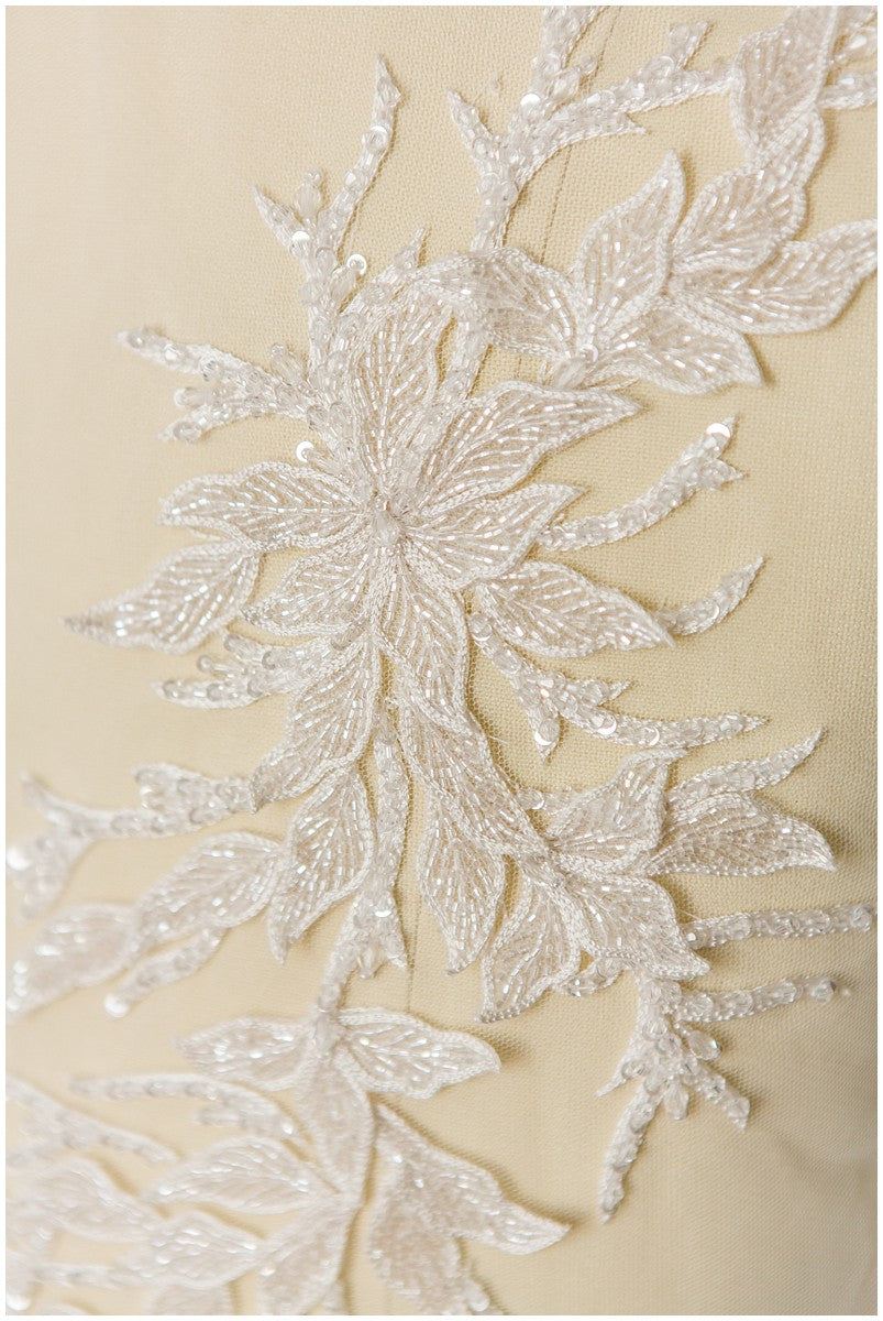 Beautiful hand embroidered 3D lace/ hand embroidered dress panel/ wedding dress lace/ shiny pearl appliques for dresses/ bridal lace panel// E18-007A