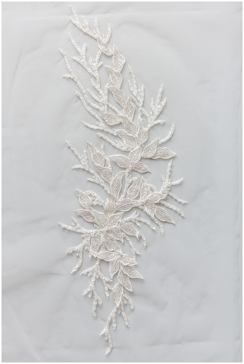 Beautiful hand embroidered 3D lace/ hand embroidered dress panel/ wedding dress lace/ shiny pearl appliques for dresses/ bridal lace panel// E18-007A