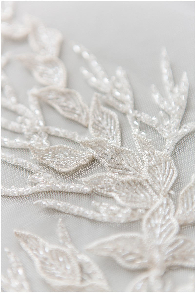 Beautiful hand embroidered 3D lace/ hand embroidered dress panel/ wedding dress lace/ shiny pearl appliques for dresses/ bridal lace panel// E18-007A