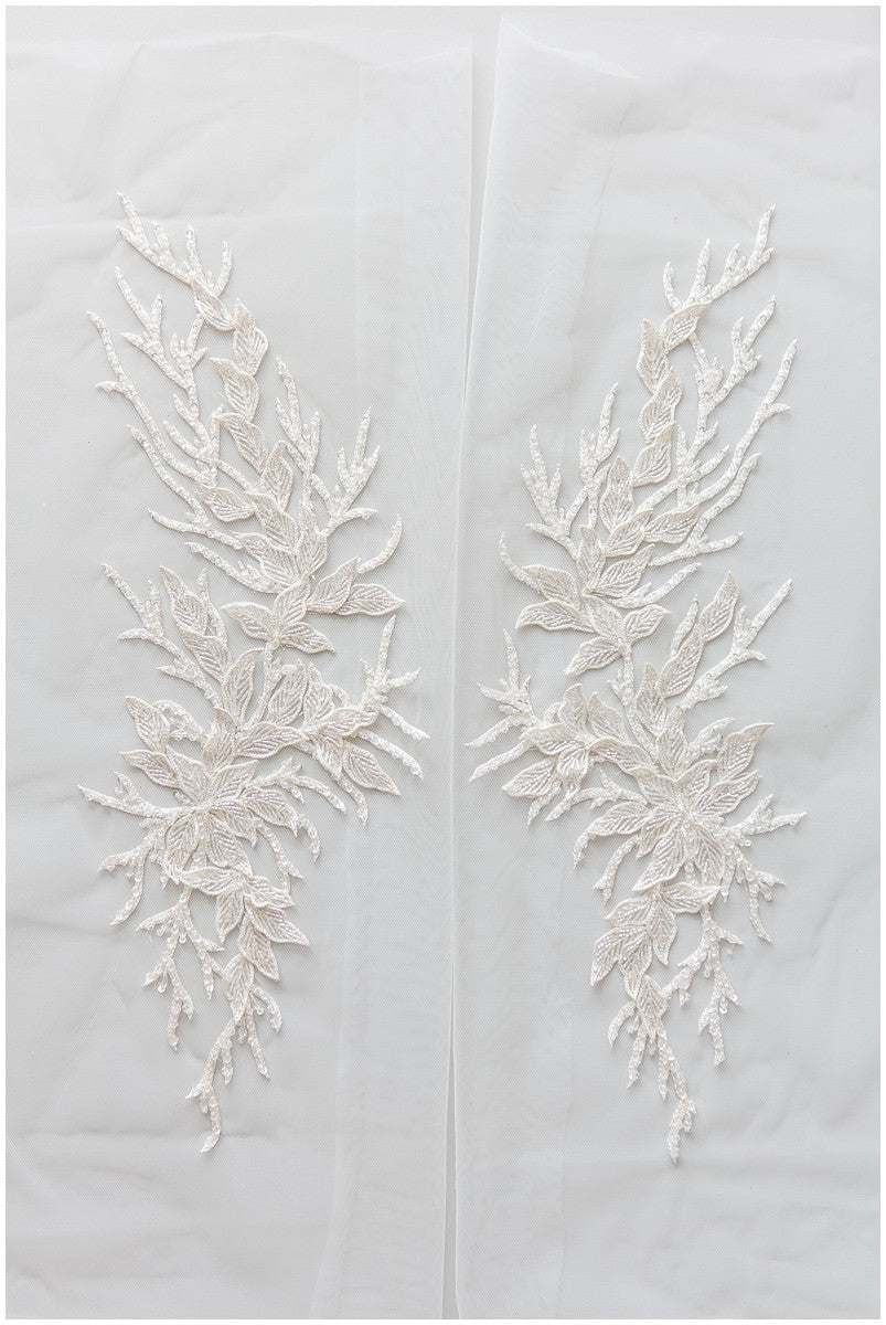 Beautiful hand embroidered 3D lace/ hand embroidered dress panel/ wedding dress lace/ shiny pearl appliques for dresses/ bridal lace panel// E18-007A