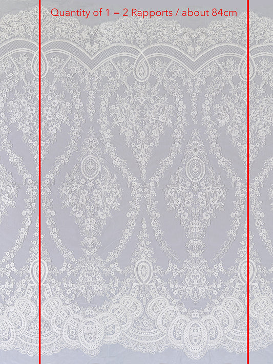 Luxuriöse Rokoko- und Barock-Spitze mit floralen Mustern, Feinste Brautspitze im Barock-Stil // L25-839