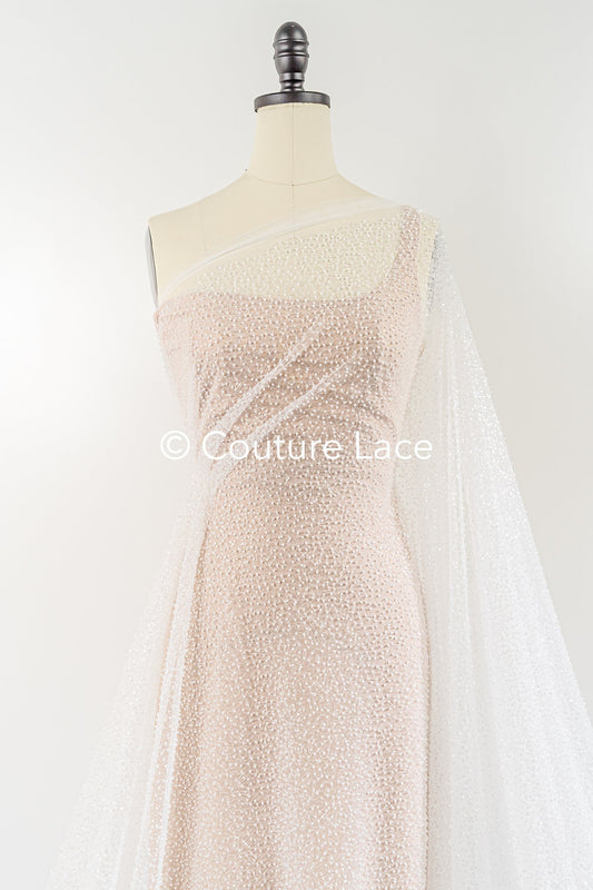 Perlen Spitzenstoff Off-White/ Braut Spitzenstoff mit Perlen & Pailletten/ Hochzeitskleid Spitzenstoff/ Pailletten Spitze/ Perlen Brautspitze// L17-100